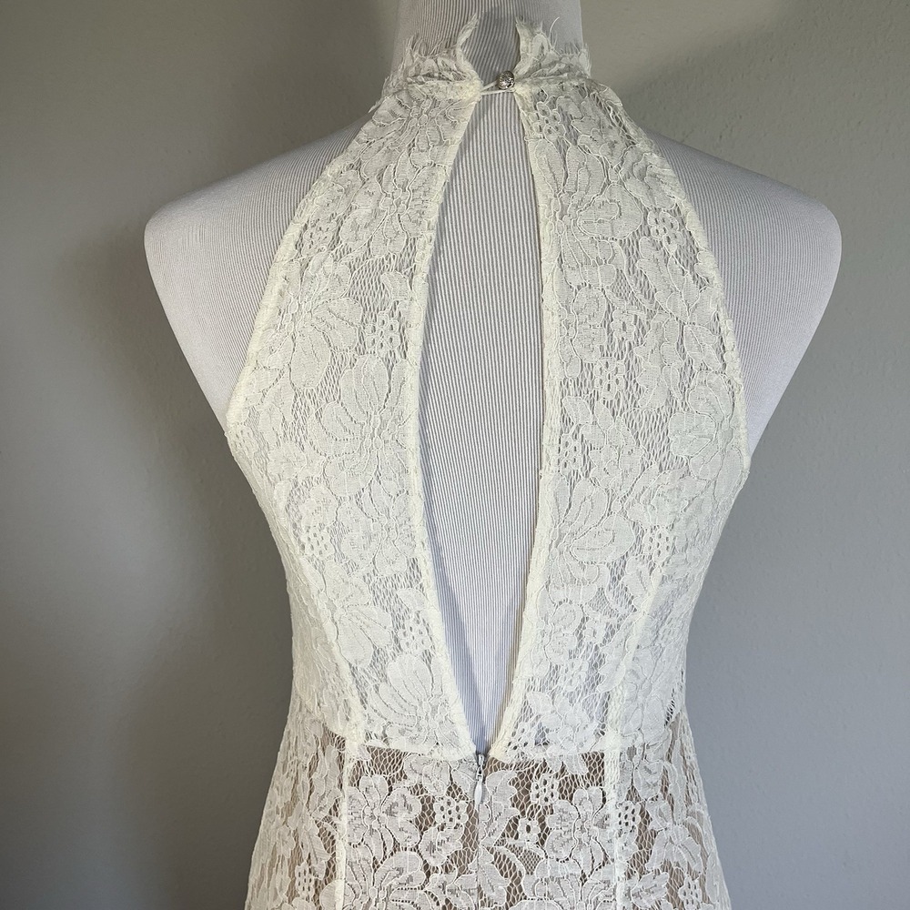 White Lace Dress Size Small Bride High Neck Sexy Reception Bachelorette Bridal - Picture 5 of 8
